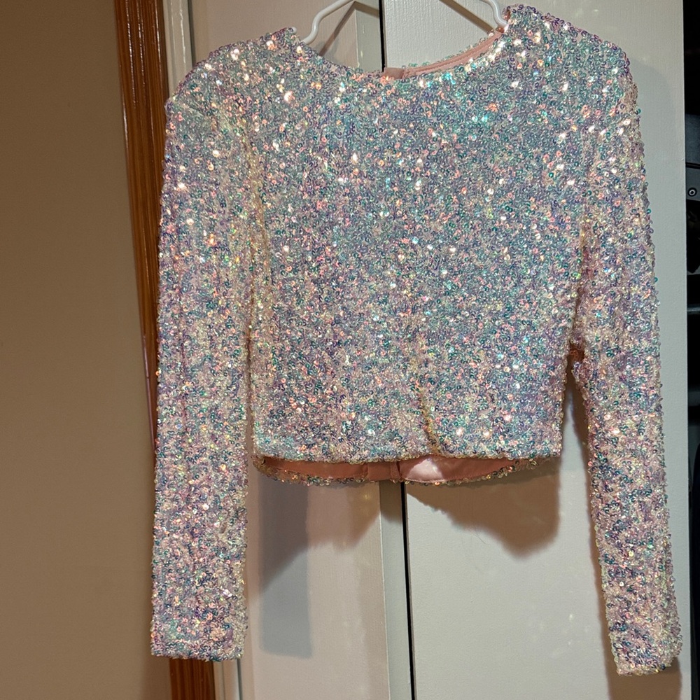 Sequin Long Sleeve Crop Top